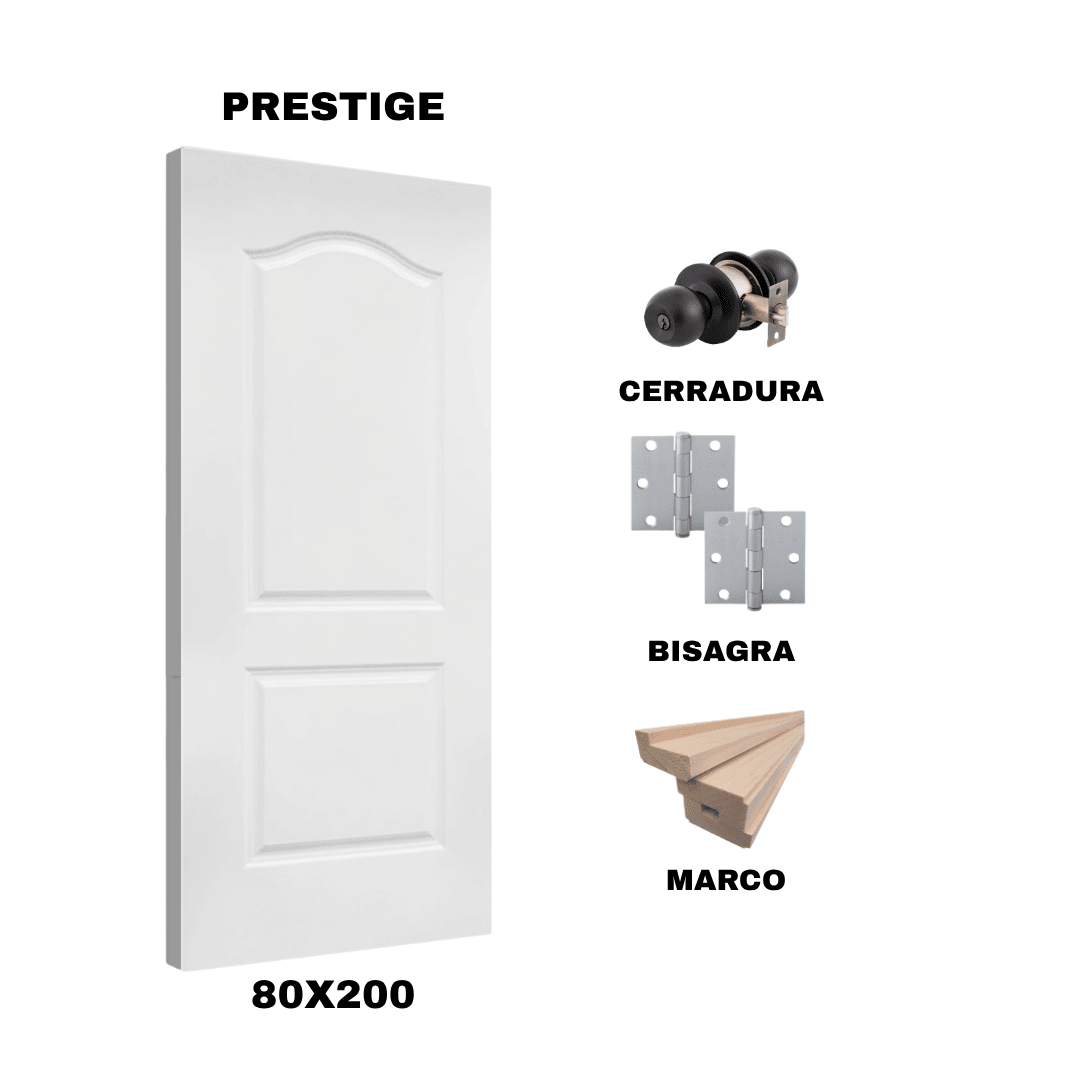 KIT PUERTA PRESTIGE 80X200 CM DORMITORIO (MARCO 90X30 MM  - CERRADURA NEGRO - BISAGRA)1