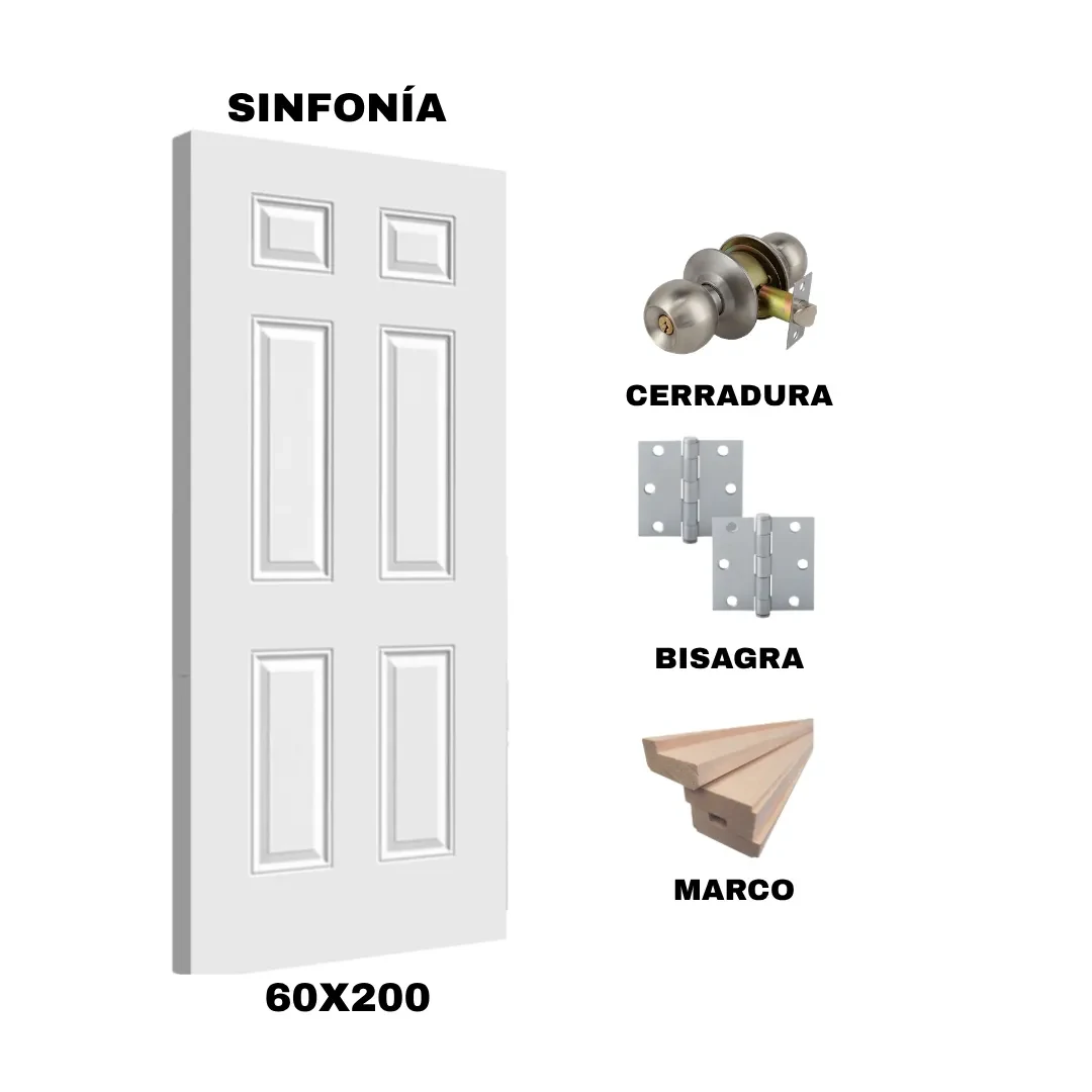 KIT PUERTA SINFONIA 60X200 CM DORMITORIO (MARCO 90X30 MM  - CERRADURA INOX - BISAGRA)1