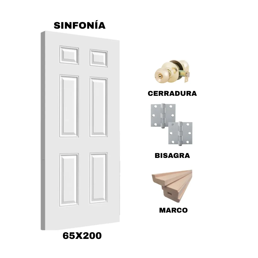 KIT PUERTA SINFONIA 65X200 CM DORMITORIO (MARCO 70X30 MM  - CERRADURA BRONCE - BISAGRA)1