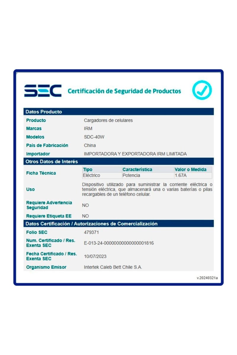 Cargador IRM Carga Rápida3