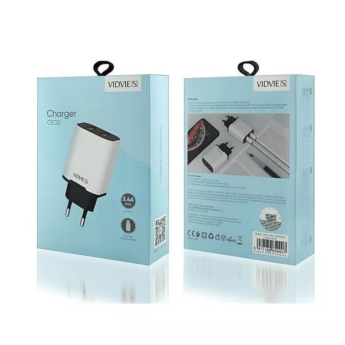 Cargador pared 2 puertos USB carga rápida Vidvie4