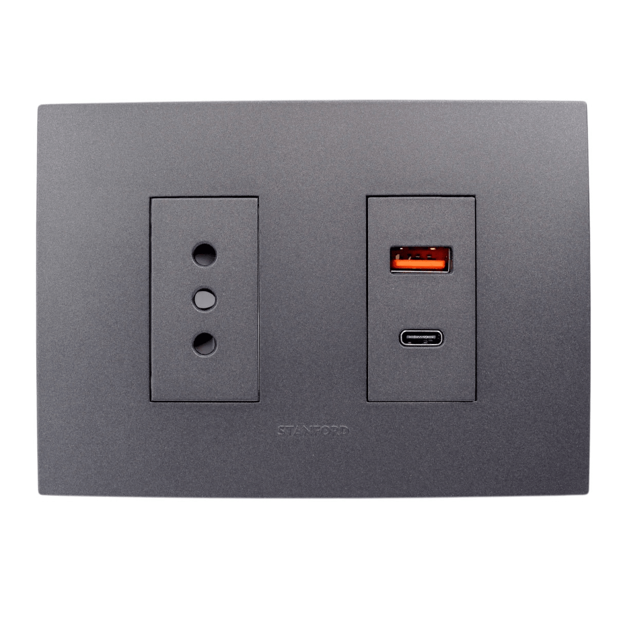 Enchufe simple 10A+toma USB TYPE A Y C negro stanford1