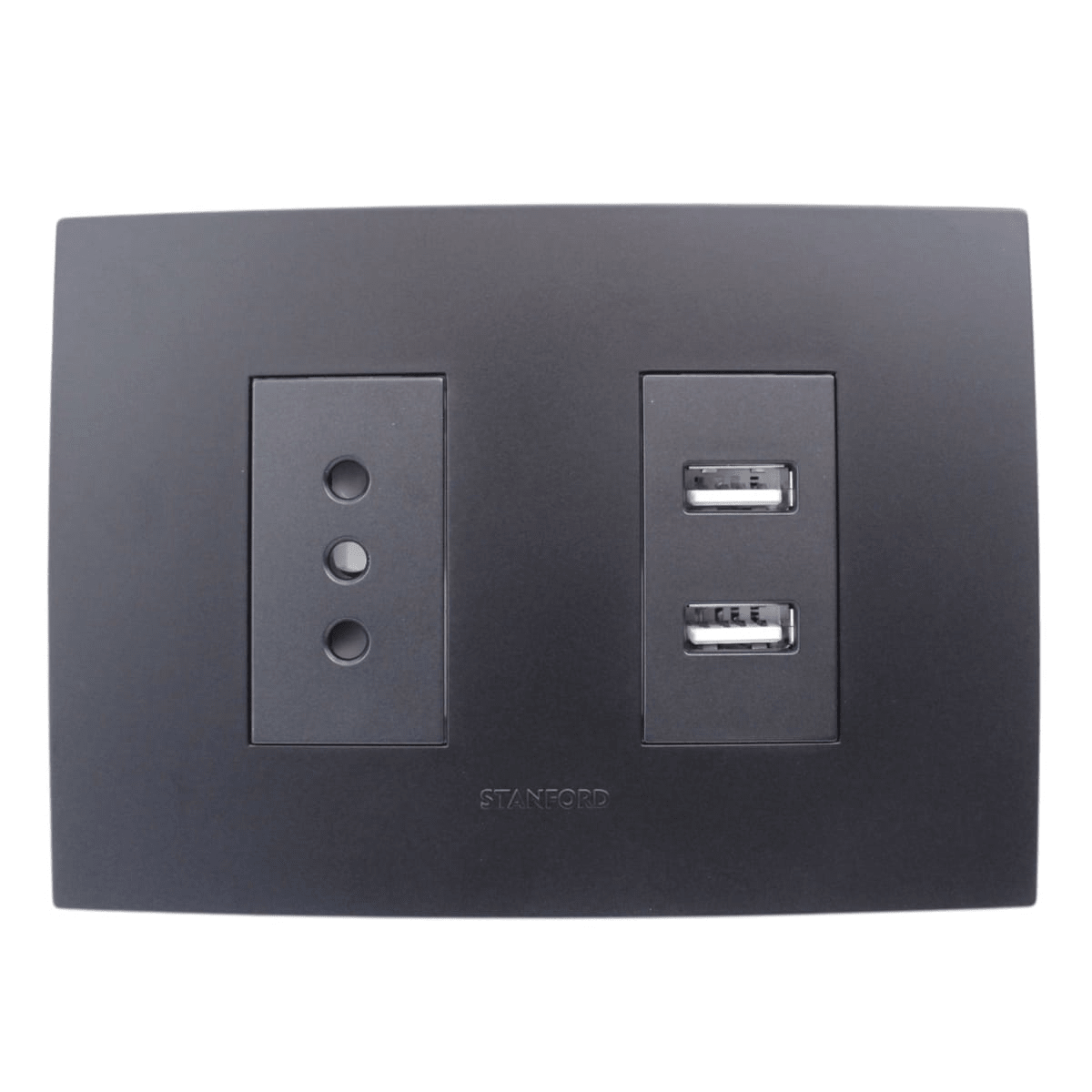 Enchufe simple 10A+toma USB negro stanford1