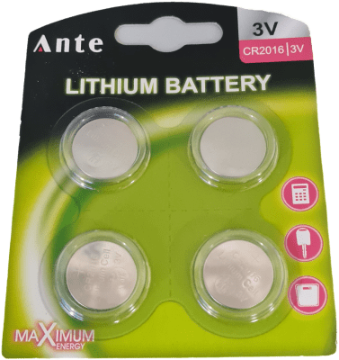 PILA CR2016 3V 90mAh Boton de litio no Recargable,SIN MERCURIO BATERIA,5605787900113 MARCA:ANTE