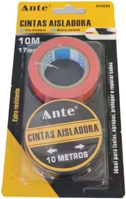 CINTA AISLANTE AISLADORA 10MT 17MM 2 Unidades COLOR 1*NEGRA / 1*ROJA 649690 5605787049690,MARCA ANTE1
