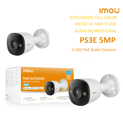 IPC-PS3EN-5M0 CAMARA BALA IP POE 5MP 2.8MM ONVIF MIC BIDIRECCIONAL FULLCOLOR AI MAX 512GB PLASTICA IMOU
