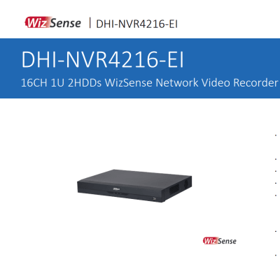 DHI-NVR4216-EI NVR 16Ch 2HDD 1U 16MP/5K+ hasta 20TB H.265+ WIZSENSE SALIDA ALARMA DAHUA
