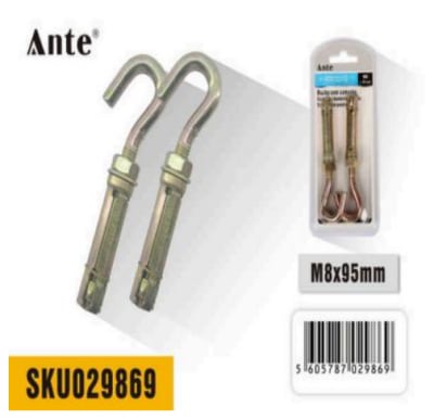 M8*95MM PERNO Set 2 CANCAMO ABIERTO DE ANCLAJE MECANICO MARCA: ANTE