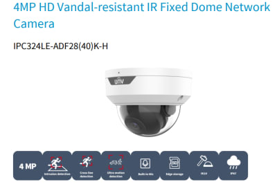 IPC324LE-ADF28K-H CAMARA DOMO IP POE IK10 4MP 2.8MM Smart PO INTRUSION IR30 MIC IP67 MAX 512GB METAL+PLASTICA UÑV