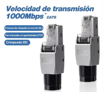 Conector RJ45 Cat6 Plastica 5.8-8.0MM 1000Mbps Facil Armar Libre de Herramientas por unidad