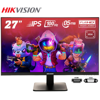 DS-D5027F2-1P2 MONITOR IPS FHD 27 Pulgada Sin Bordesy 100Hz  CCTV VIGILACI 12V-2.5A PLAST HIKVISION