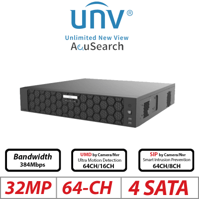 NVR504-64E-IQ NVR 64CH 32MP SIN POE 4HDD SIP Y UMD MAX16TB H.265+ ONVIF Smart Intrusion Prevention UÑV1