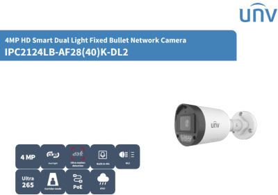IPC2124LB-AF28K-DL2 CAMARA BALA IP POE 4MP 2.8mm MIC IR30MT DUAL COLOR ONVIF MAX 512GB IP67 PLASTICA MARCA UÑV