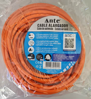 20MT 250V 2300W 10A 1.0MM CABLE ALARGADOR EXTENSION NARANJA AT-Z91011 SEC MARCA:ANTE