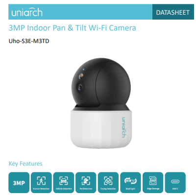 UHO-S3E-M3TD CAMARA WIFI PT 360° 2MP 3MM IR10MT FULLCOLOR ALARMA AUDIO BIDIRECIONAL ONVIF 512GB 2.4Ghz UNIARCH