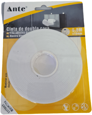 CINTA DOBLE CONTACTO 5MT 18MM ESPUMA DOBLE FAZ 637873 BLANCA MARCA ANTE1