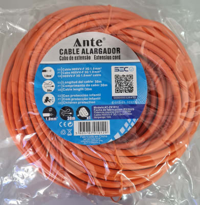 30MT 250V 2300W 10A 1.0MM CABLE ALARGADOR EXTENSION NARANJA AT-Z91012 SEC MARCA:ANTE1