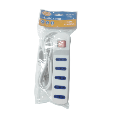 ALARGADOR BLANCO SEC 1.5MT CON 5 TOMAS MAX 2500W 250V-10A 225*46*22MM SEC WI-AL02 INTERRUPTOR