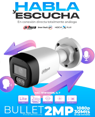 DH-HAC-HFW1200RLN-IL-T-DIP CAMARA BALA 2MP 2.8MM AUDIO BIDIRECCIONAL DUALE INTELIGENTE 30MT IP67 PLASTICA ANALOGA
