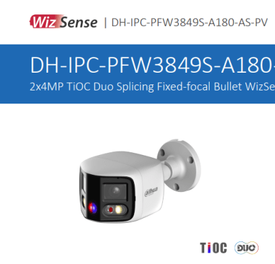 DH-IPC-PFW3849SP-A180-E2-AS-PV CAMARA BALA IP POE 2x4MP 2.8MM TiOC Doble Lentes ALARMA WizSense METAL MAX512GB