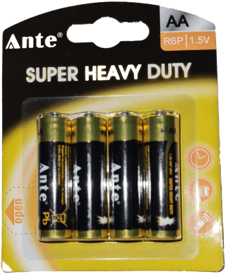PILA TIPO:AA 1.5V ZINC-CARBONIDAD SUPER HEAVY DUTY 4/UNIDADES,R6P,SIN MERCURIO BATERIA,MARCA:ANTE
