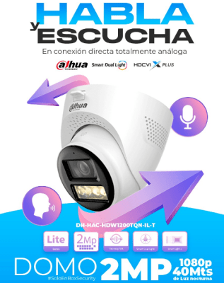 DH-HAC-HDW1200TQN-IL-T-DIP CAMARA DOMO 2MP 2.8MM AUDIO BIDIRECCIONAL DUALES INTELIGENTE 40MT IP67 PLASTICA ANALOGA