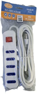 ALARGADOR BLANCO SEC 5MT CON 5 TOMAS MAX 2500W 250V-10A 225*48*22MM WI-AL02-5 SEC INTERRUPTOR