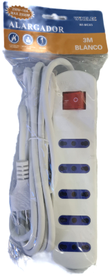 ALARGADOR BLANCO SEC 3MT CON 5 TOMAS MAX 2500W 250V-10A 225*48*22MM WI-AL02-3 SEC INTERRUPTOR