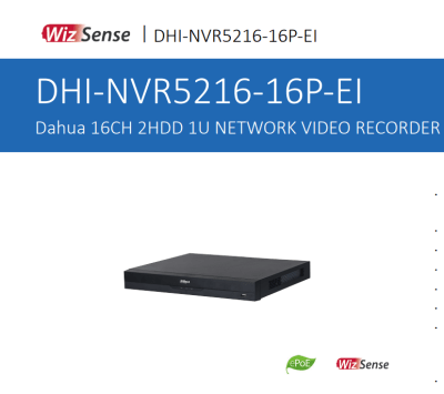 DHI-NVR5216-16P-EI NVR 16Ch 16POE 12MP/4K SMD Plus de hasta 20TB H.265+ MAX130W DAHUA