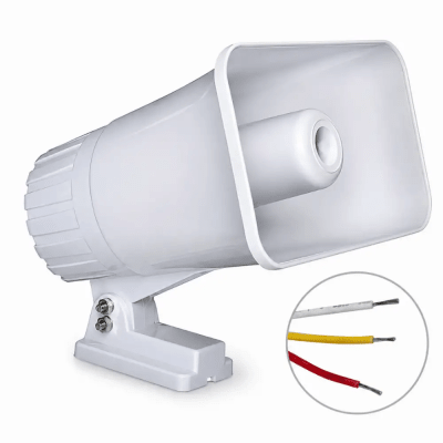 SIRENA 30W 12V 2 TONOS 120Db ALTA VOZ PARA ALARMAS SEGURIDAD EXTERIOR Y INTERIOR,PVC PLASTICA