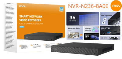 NVR-N236-8A0E NVR 36CH 1HDD HASTA 4K 8MP 12V H.265 MAXIMA 16TB MICROFONO Parlante APP IMOU