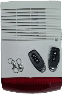 KIT SIRENA PANICO ALARMA COMUNITARIA 12V 120dB 1850Hz Señar MAX 30MT 270*193*100MM ABS+METAL 2 CONTROLES