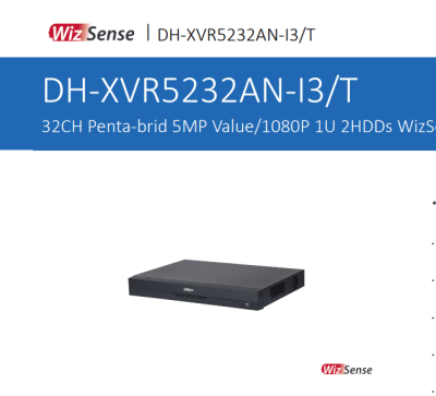 DH-XVR5232AN-I3/T XVR 32CH 2HDD WizSense Max 5MP,IA,Max 48CH IP,PARA CAMARAS SERIE AUDIOBIDIRECIONAL