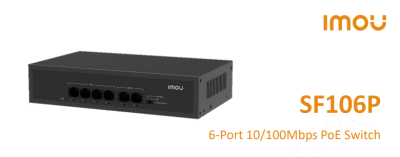 SF106P SWITCH POE 6CH 45W 10/100Mbps 4 Port PoE+ 2 Port Uplink 1.2Gbps 802.3af/at 4KV MAX 250MT IMOU