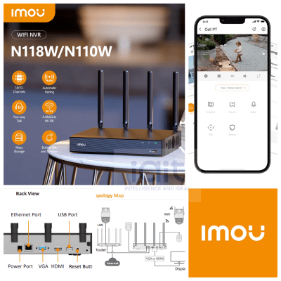 NVR-N118W-8A0E NVR WIFI 18CH 4K SIN POE ONVIF 1U 1HDD AI H.265 HASTA 16TB 12V-2A IMOU