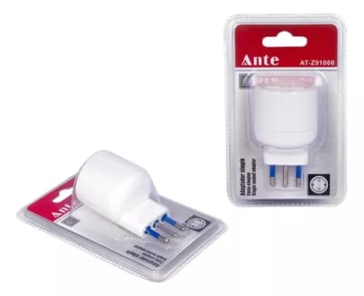 ADAPTADOR SIMPLE EURO A CHILENO BLANCO 10A 1500W SEC AT-Z91000 MARCA : ANTE1