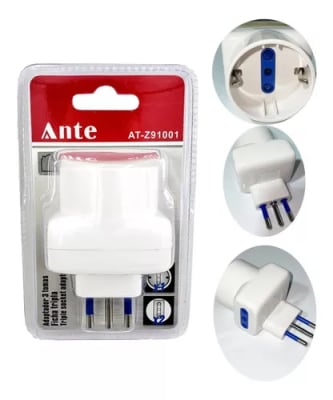 ADAPTADOR 3 TOMAS , EURO/AMERICANO A CHILENO BLANCO 10A 1500W SEC AT-Z91001 MARCA : ANTE
