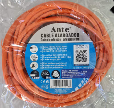 10MT 250V 2300W 10A 1.0MM CABLE ALARGADOR EXTENSION NARANJA AT-Z91010 SEC MARCA:ANTE