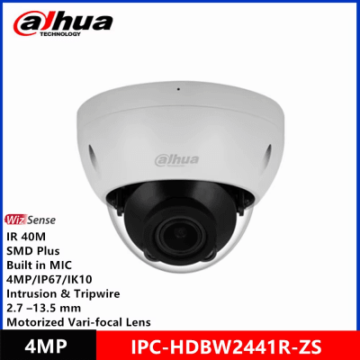 DH-IPC-HDBW2441R-ZS CAMAR DOMO IP POE 4MP IR40MT WIZSENSE IVS SMD LENTE MOTORIZADA IP67 IK10 MAX 256GB DAHUA