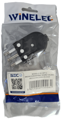 ENCHUFE MACHO RECTO 10A WI-MP13 250V 2P+T SEC NEGRO WINELEC
