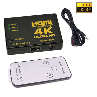SPLITTER HDMI 3 ENTRADA 1 SALIDA RESOLUCION  4K CON CONTROL REMOTO UH-301