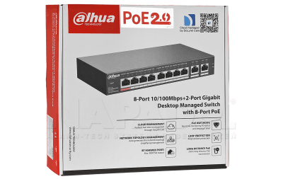 DH-CS4010-8ET-110 SWITCH POE 110W 54V 10-Port 10~1000Mbps NUBE Con 8-Port PoE + 2-Port GB Uplink DAHUA