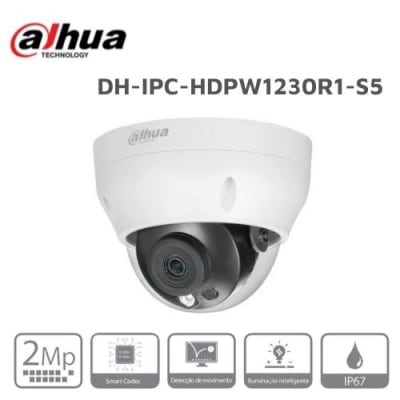 IPC-HDPW1230R1N-0280B-S5 CAMARA DOMO IP POE 2MP 2.8MM IR30MT IP67 IK10 Con Cúpula PLASTICA
