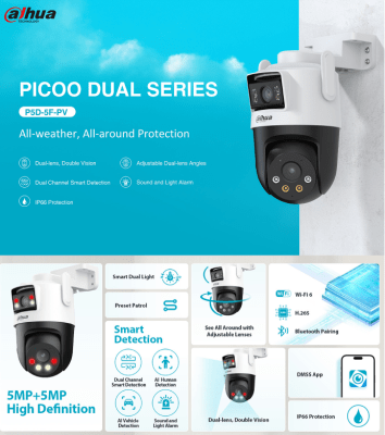 DH-IPC-P5DP-5F-PV CAMARA IP WIFI PT 5MP WIFI 2.8 Y 6MM DOBLES LENTE COLOR ALARMA AUDIO BIDIRECCIONAL 2.4G MAXI 256GB 12V