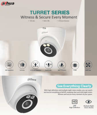 DH-IPC-T2AN-LED CAMARA DOMO WIFI 2MP 2.8MM MIC COLOR AI HUMANA INTRUSION MICRO SD MAX 256GB WIFI 2.4G IP67 DAHUA