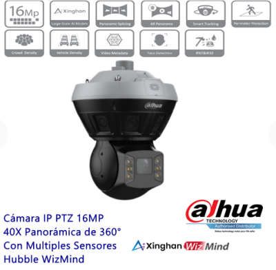 DH-PSDW81652SP-A360-D440 PTZ IP POE 16MP 40X Panorámica de 360° Multiples Sensores,Hubble WizMind