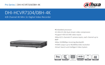 DH-HCVR7104H-4K XVR 4CH 8MP(4K) IP 4+2 H.264+/H.264 MAX 8TB APP:DMSS OFERTA
