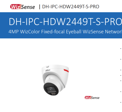 DH-IPC-HDW2449TP-S-LED-0280B-PRO CAMARA DOMO IP POE 4MP 2.8MM 30MT MIC WIZCOLOR MAX 256GB WizSense