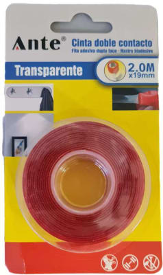 CINTA DOBLE CONTACTO SIN RASTRO DOBLE FAZ TRANSFPARENTE 2MT * 19MM 5605787628437 MARCA ANTE1