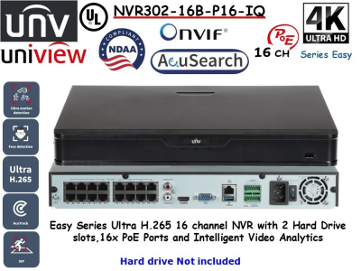 NVR302-16B-P16-IQ NVR 16CH 16POE 12MP SIN POE 2HDD SIP Y UMD MAX 24TB Smart Intrusion Preventio H.265+ UÑV1